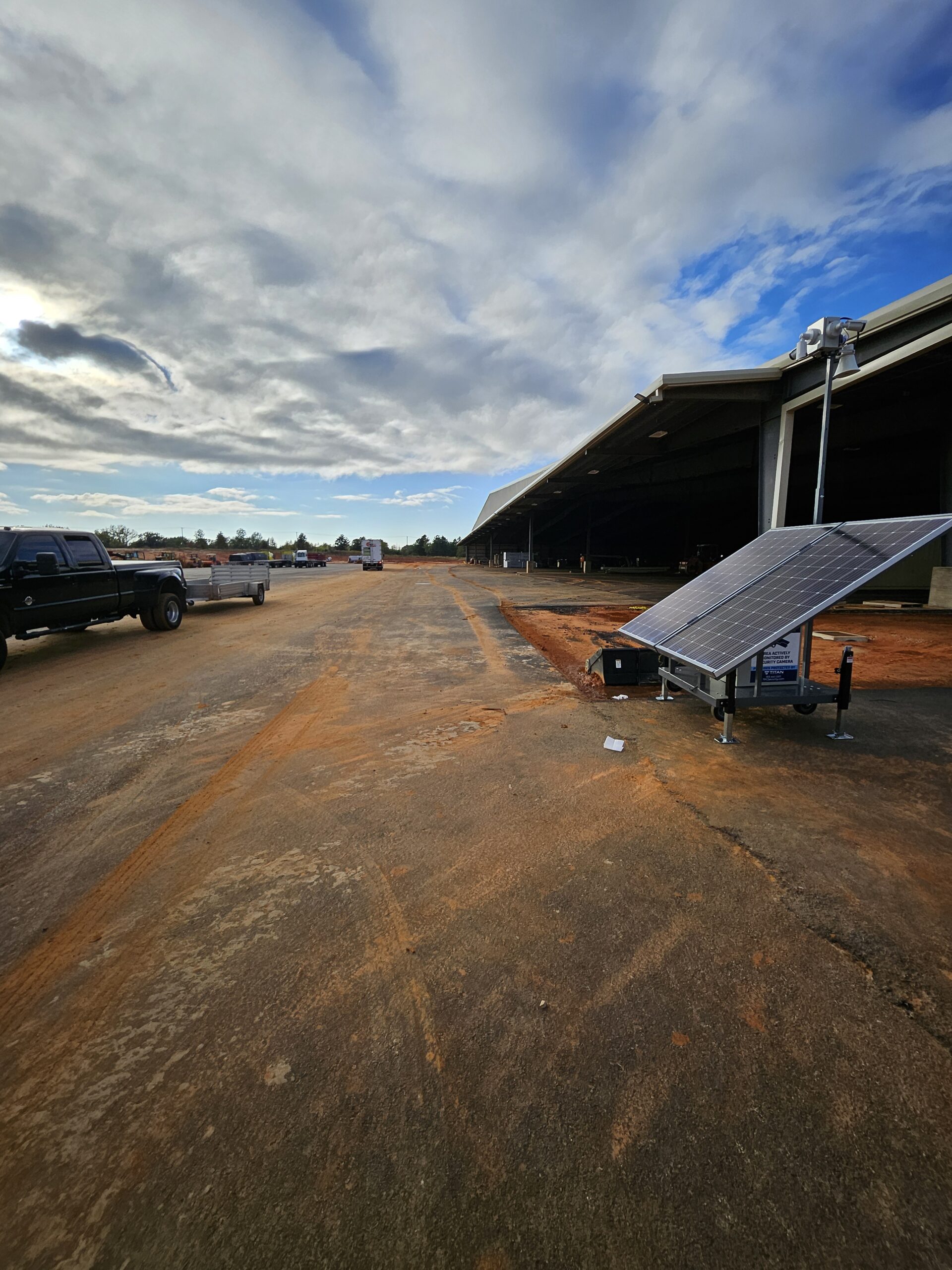 Solar-powered mobile security camera system protecting a large industrial wood treatment facility in Texas
