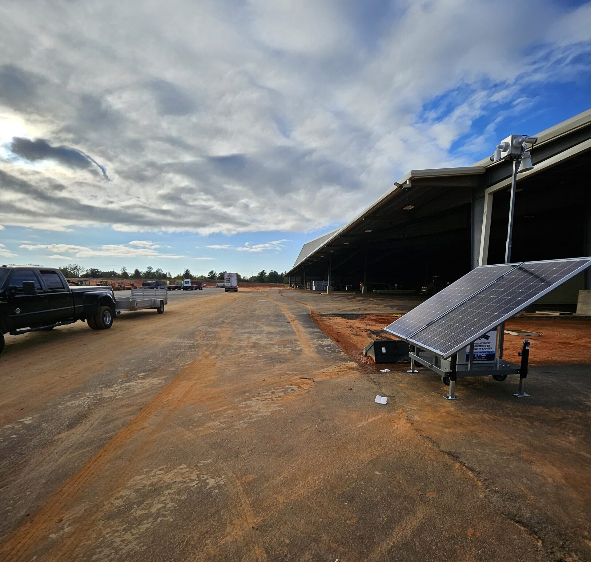 Solar-powered mobile security camera system protecting a large industrial wood treatment facility in Texas