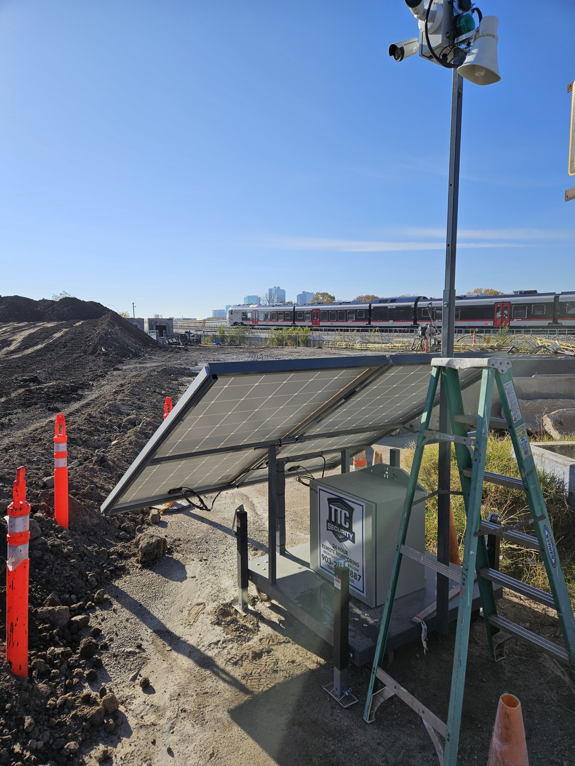 Mobile construction site security system monitoring a new development project in Fort Worth, Texas