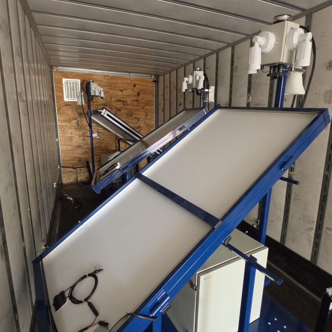 Mobile surveillance camera units being transported for construction site security in Texas